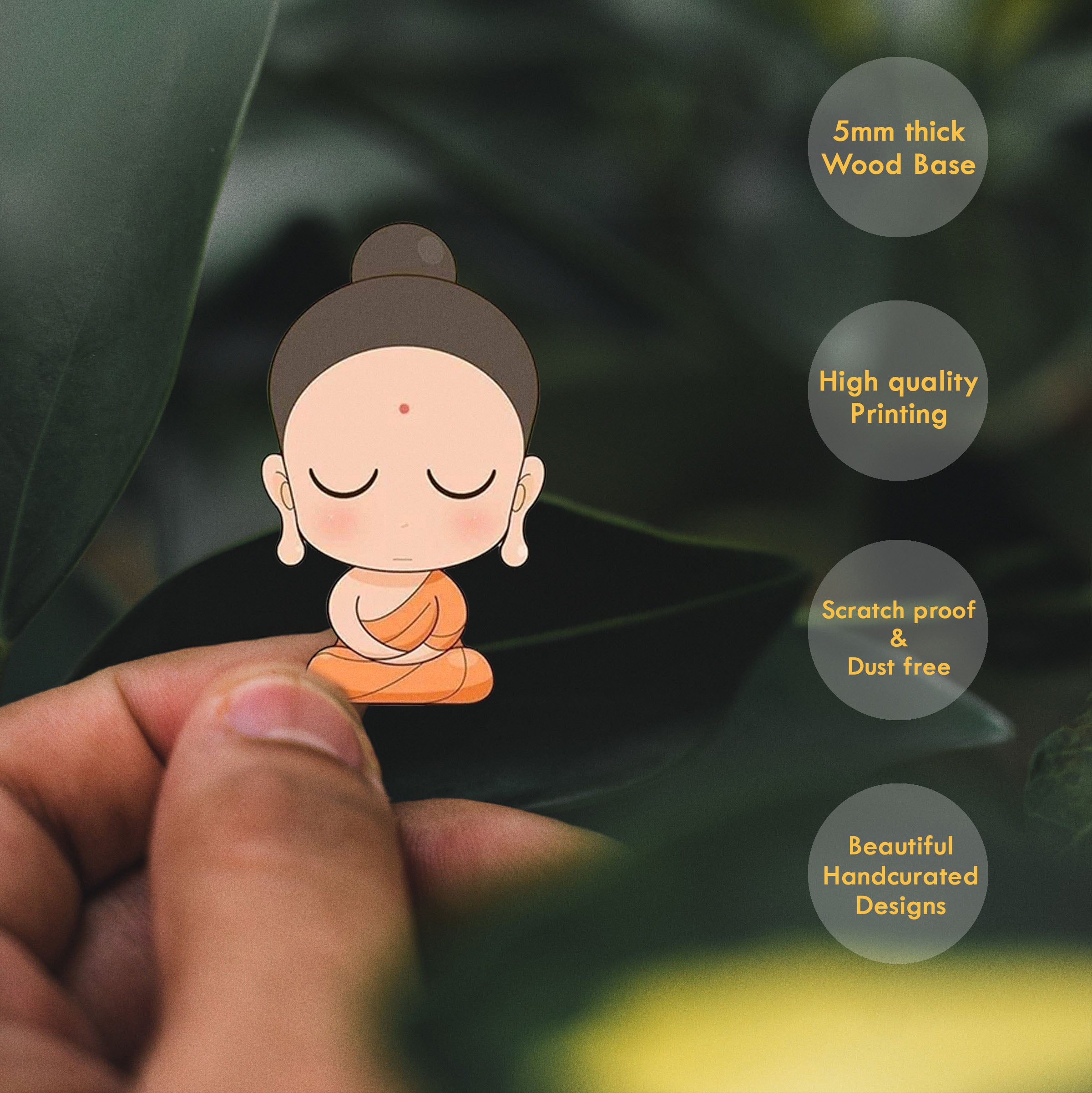 Wooden Fridge Magnet - Cute Buddha